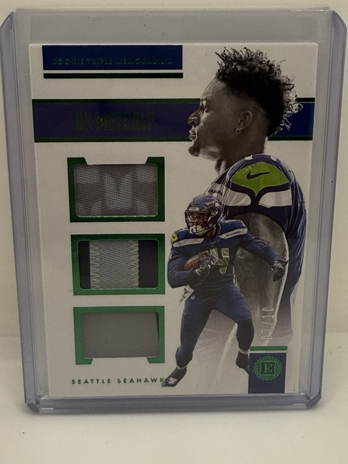DK Metcalf Panini Encased Rookie Triple Memorabilia #RT6 Gold