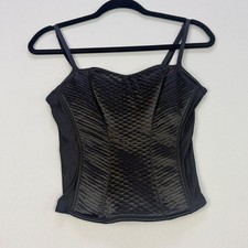 Vintage Y2K Black Quilted Satin Corset Bustier Top Whimsigoth Mall Goth 34C