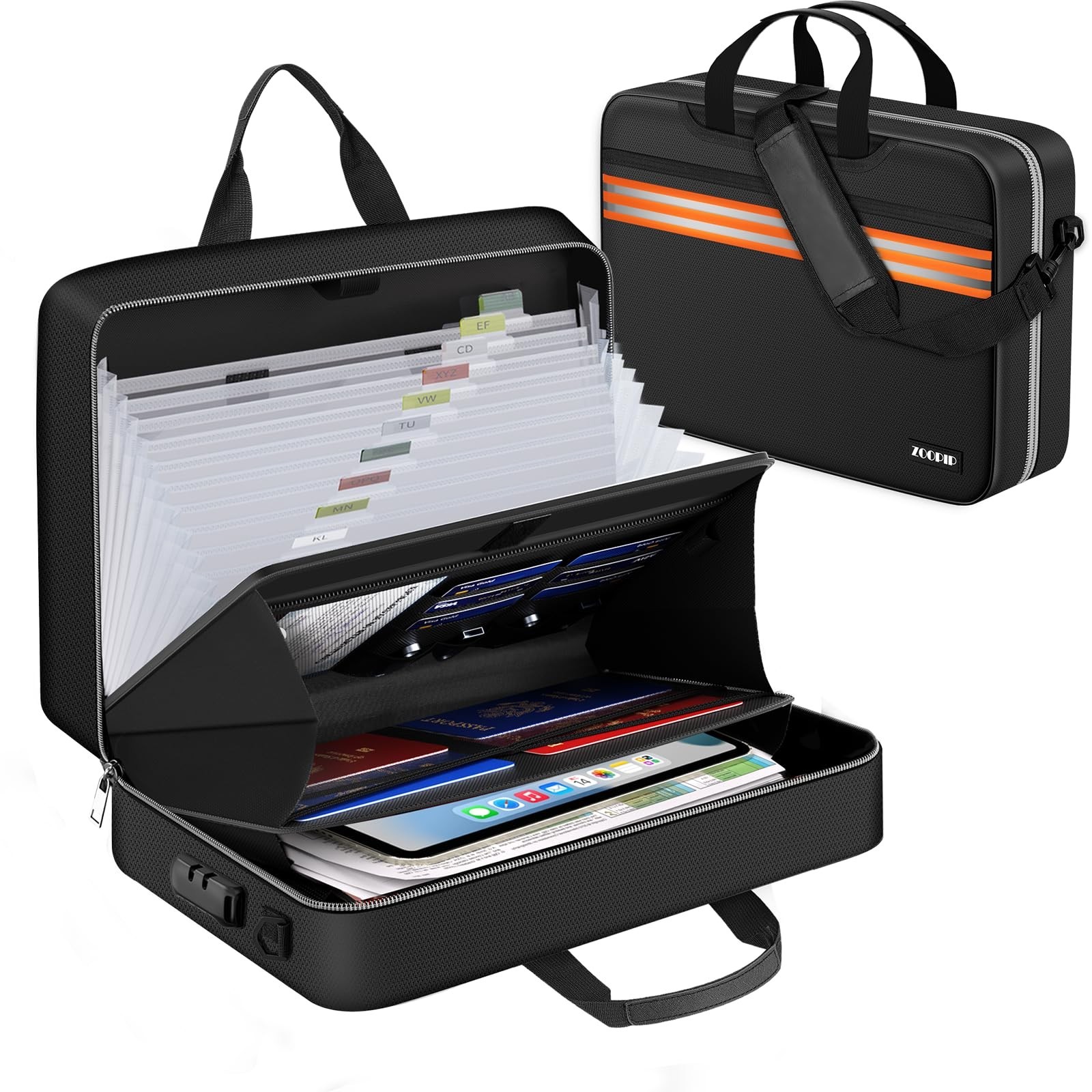 Accordion File Organizer with Lock,Fireproof Document Organizer Bag with Shou...