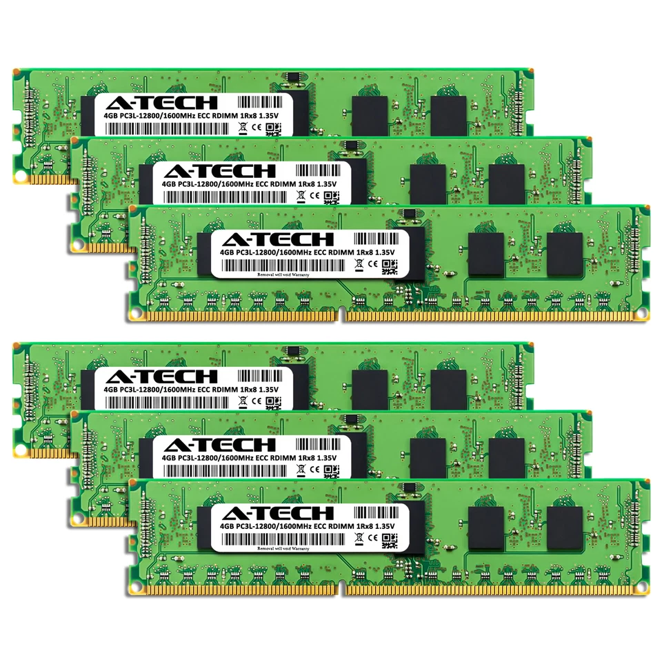 A-Tech 24GB 6x 4GB 1Rx8 PC3-12800R DDR3 1600 LV ECC RDIMM REG Server Memory RAM - Image 2 of 4
