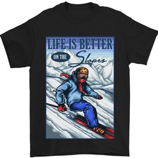 Camiseta Skiing Life en la Nieve para Hombre 100% Algodón, Negro