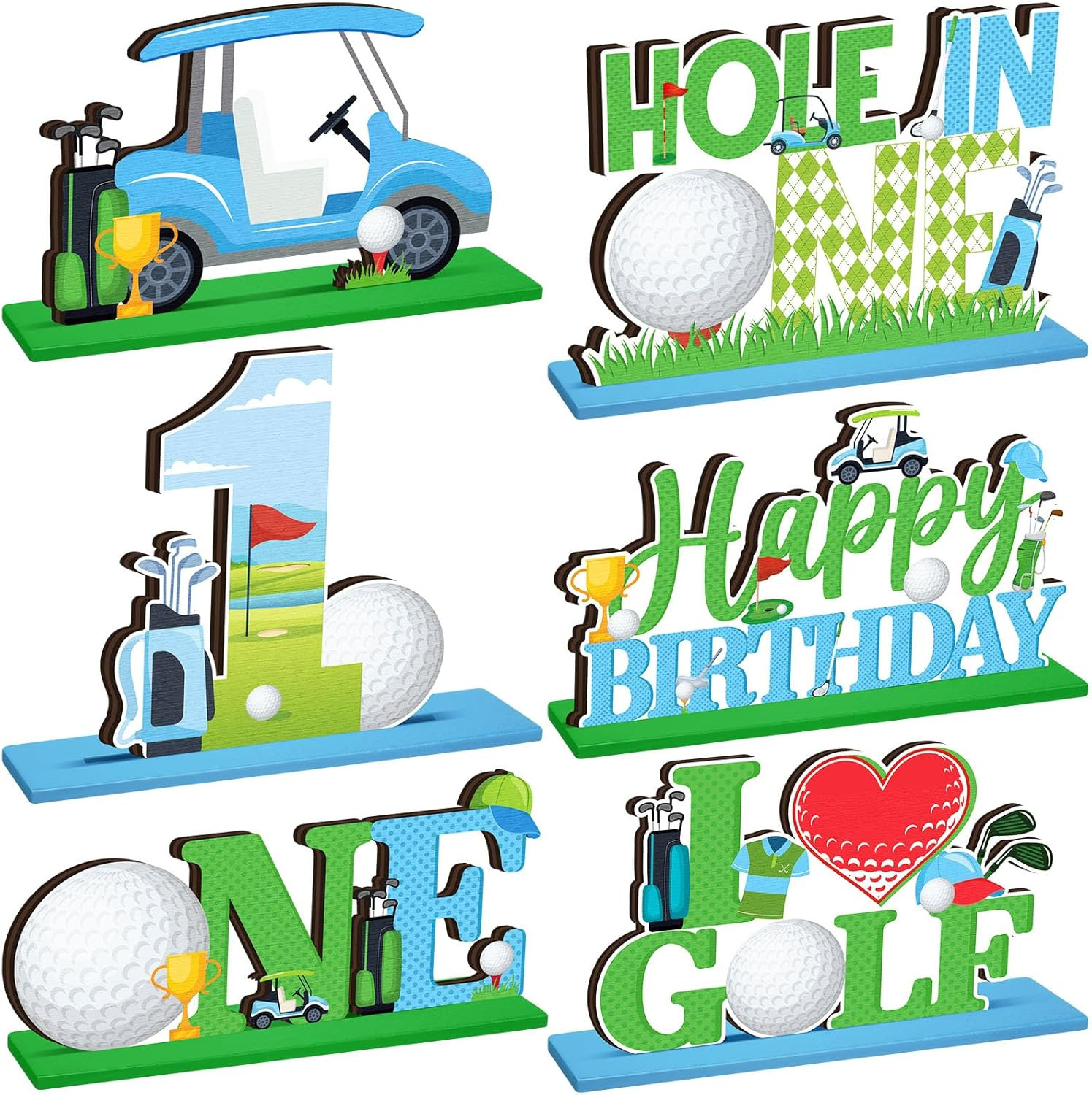 Golf-Themed 1st Birthday Party Centerpieces - 6 Wooden Table Decorations