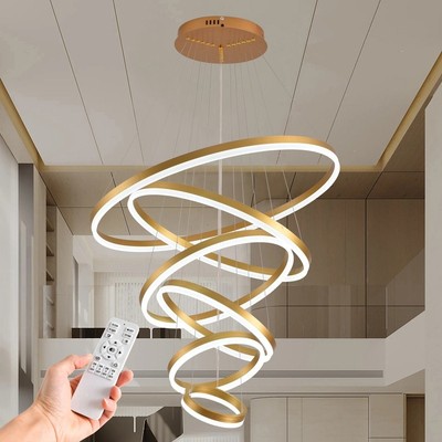6-Rings Modern LED Chandelier Gold High Ceiling Chandelier