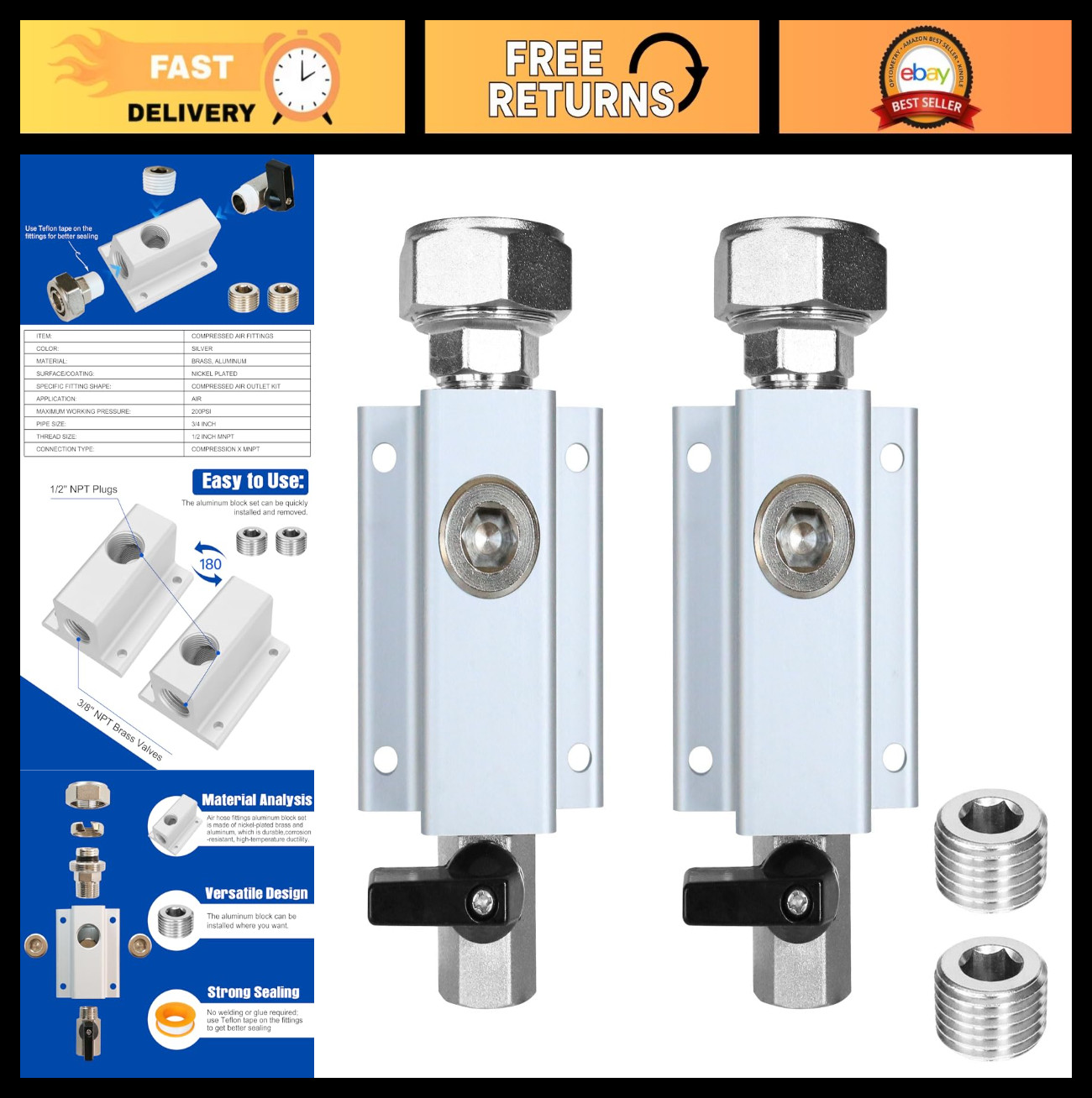3/4" Compressed Air Outlet Kit - Shop Air Line, Manifold & 1/2" NPT Fitting