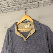 LL Bean Mens XL Tall Blue Grid Long Sleeve Cotton Polo Shirt 0RW02