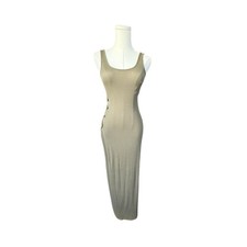 Guess sage green ribbed Maxi tank Dress side lacing details S