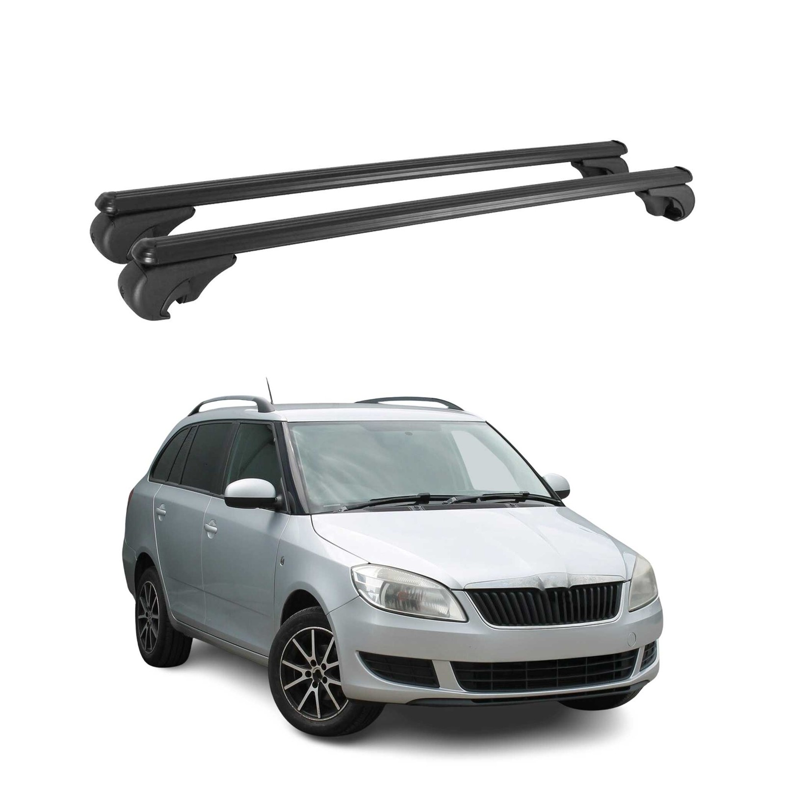 Barres de toit transversales Skoda Fabia 2007-2014 aluminium noir