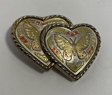 Vintage Two Hearts Belt Buckle-Multi Color Butterfly Made in USA