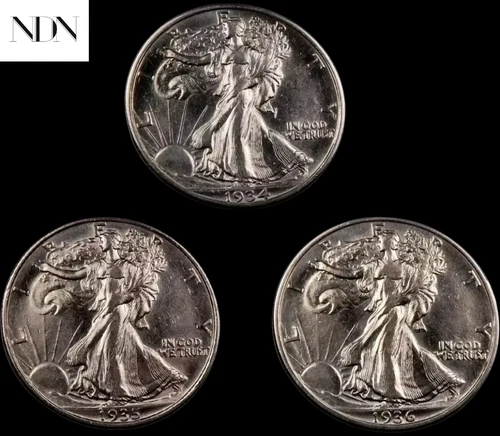 1934+1935+1936 Walking Liberty Half Dollar Set/Lot- Almost Uncirculated (AU)