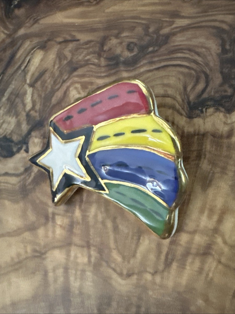 Artisan Rainbow Shooting Star Ceramic Glazed Pin Brooch View 2
