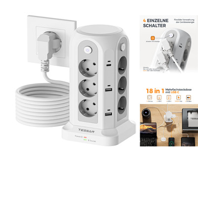 TESSAN Mehrfachsteckdose 18 in 1 USB C Schuko Steckd