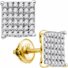 10kt Yellow Gold Womens Round Diamond Square Cluster Stud Earrings 1/2 Cttw