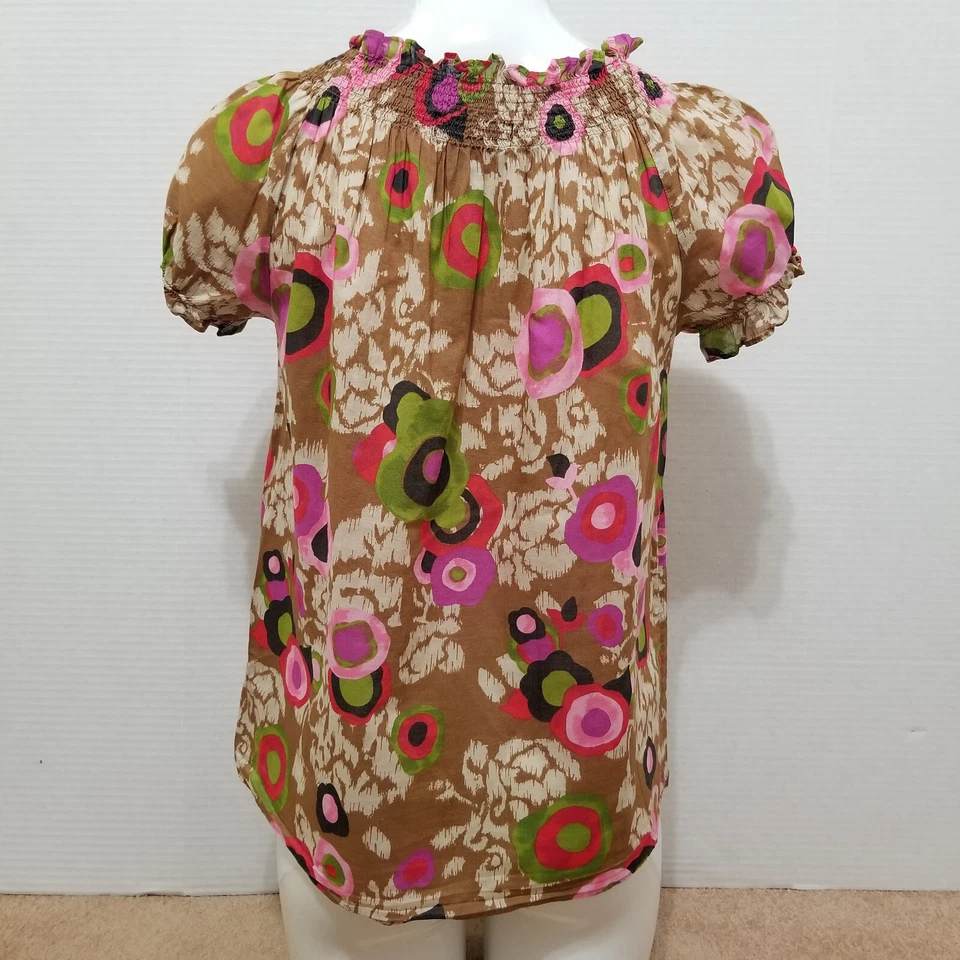Mossimo Top Pequeño Geométrico Estampado Floral Campesino Calado Mod Boho Hippie Foto 3 de 4
