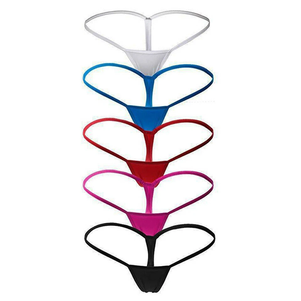5Pack Womens Mini Micro Thongs Tiny G-string Sexy Y-Back Solid Panties Underwear - Image 3 of 4