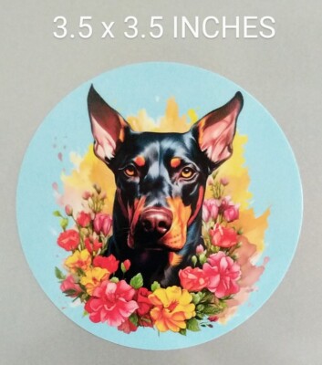 3.5'' Doberman Decal Vinyl Sticker Flowers Dobe Dobey Dobby Dog Love Pet Gift Paw