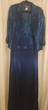 VTG 2PC Dress And Jacket Beautiful Iridescent Blue With Beads Formal A-Line...