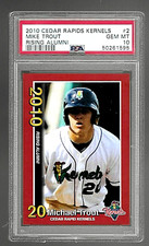 2010 CEDAR RAPIDS KERNELS BASEBALL CARD #2 MIKE TROUT RC PSA 10 RISING ALUMNI