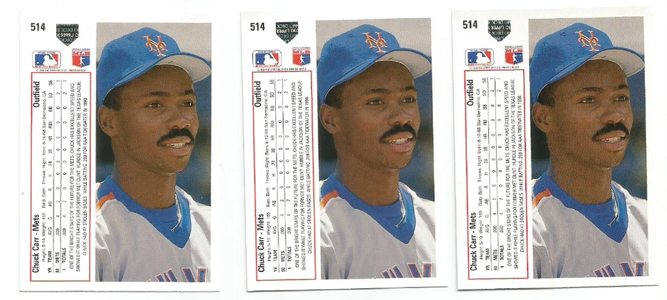 CHUCK "CHUCKIE" CARR (New York Mets) 1991 UPPER DECK ROOKIE CARD #514 - Image 2 of 2