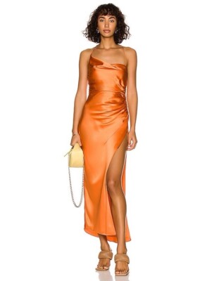 open lace back dress Marlice Silk Midi Dress in Orange Peach