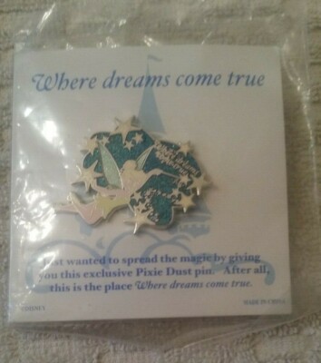  DISNEY WHERE DREAMS COME TRUE EXCLUSIVE PIXIE DUST PINBACK TINKER BELL PIN NIP
