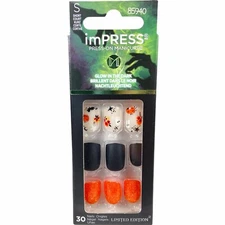 NEW Kiss Nails Impress Press On Manicure Short Gel Matte Black Orange Halloween