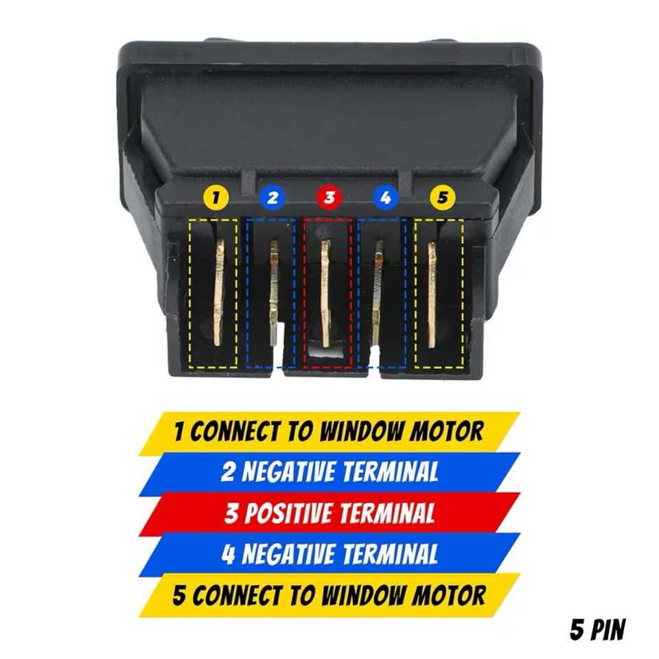Car Power Window Switch 5-Pin/Wire Arrows UP/DOWN Red LED Light ...