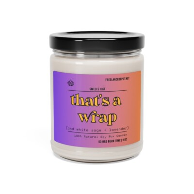That's A Wrap Scented Soy Candle, 9oz, funny wrap gift for film and tv crew 