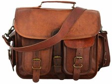Vintage Raw Goat Leather Tote Men's Briefcase Laptop Case Messenger Shoulder Bag