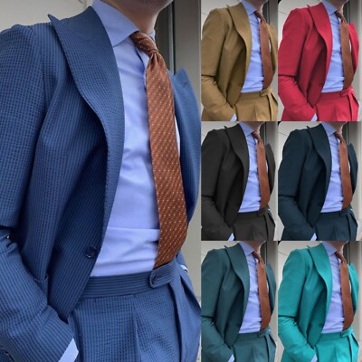 Summer Seersucker Men's Suits Peak Lapel Tuxedos Adjustment Waist Leisure Jacket