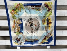 Vintage Souvenir Hamburg Germany Square Scarf 26"x25" Tor Zur Welt Blue.