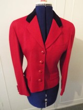 Austin Reed Red Wool Jacket With Black Velvet Collar - Size 8