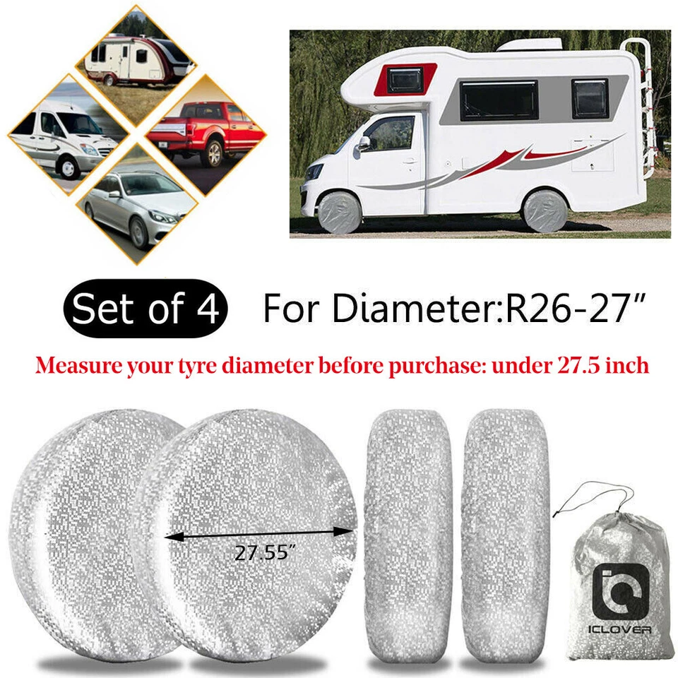 4* Waterproof Tire Covers Wheel Tyre RV SUV Trailer Camper Sun Protector 26-28'' - Image 4 of 4