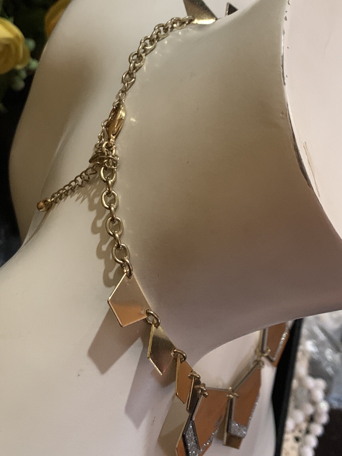 Express Chevron Statement Necklace Silver Glitter… - image 2