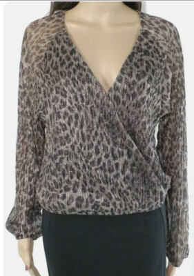 Lush Junior's Blouse Black Size Small S Leopard Print Metallic Surplice $50