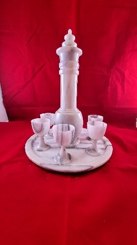 Vintage White Grey Marble Decanter 8 Piece Set - Picture 9 of 9