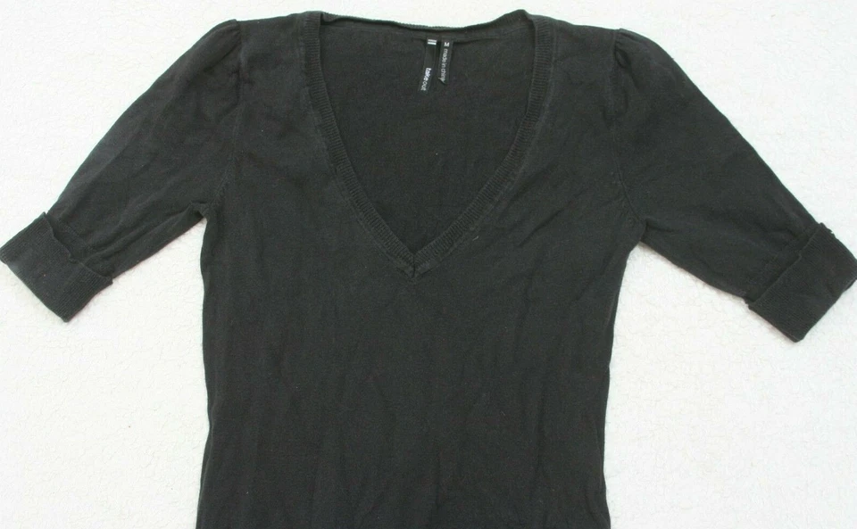 Suéter para mujer negro manga 3/4 cuello en V para mujer algodón mediano WS787 Foto 2 de 4