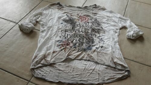 Shirt langarm Damen, Rosen/texturiert, Ziersteine, beige/weiß/blau, L/XL, Italy - Bild 1 von 5