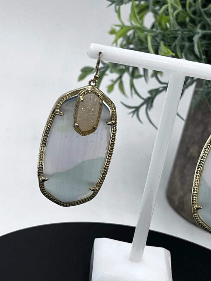 Kendra Scott Emmy with faceted opalite/iridescent druzy gold hardware Earrings - Image 2 of 4