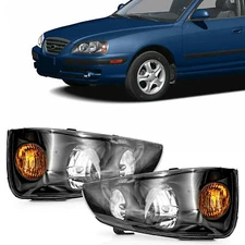 Driver and Passenger Side Pair Headlights Black For Hyundai Elantra 2004-2006