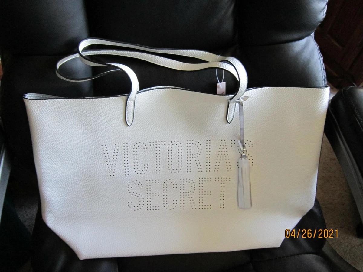 HUGE White VICTORIA SECRET Leather Purse Bag 20x12 opens wide 10straps NWT  NEW