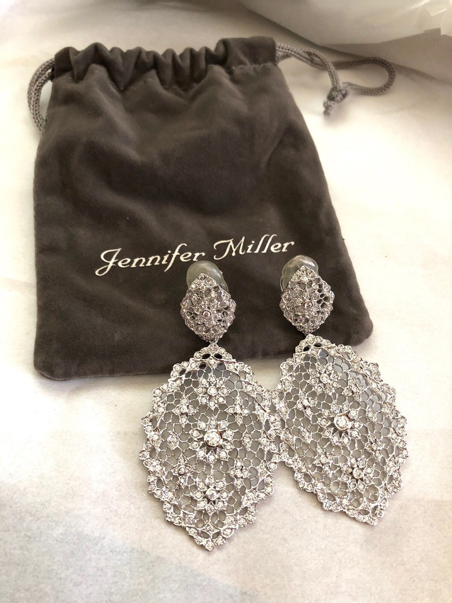 Jennifer Miller Jewelry Silver Tone Rhinestone Mesh Metal Teardrop Earrings  Clip