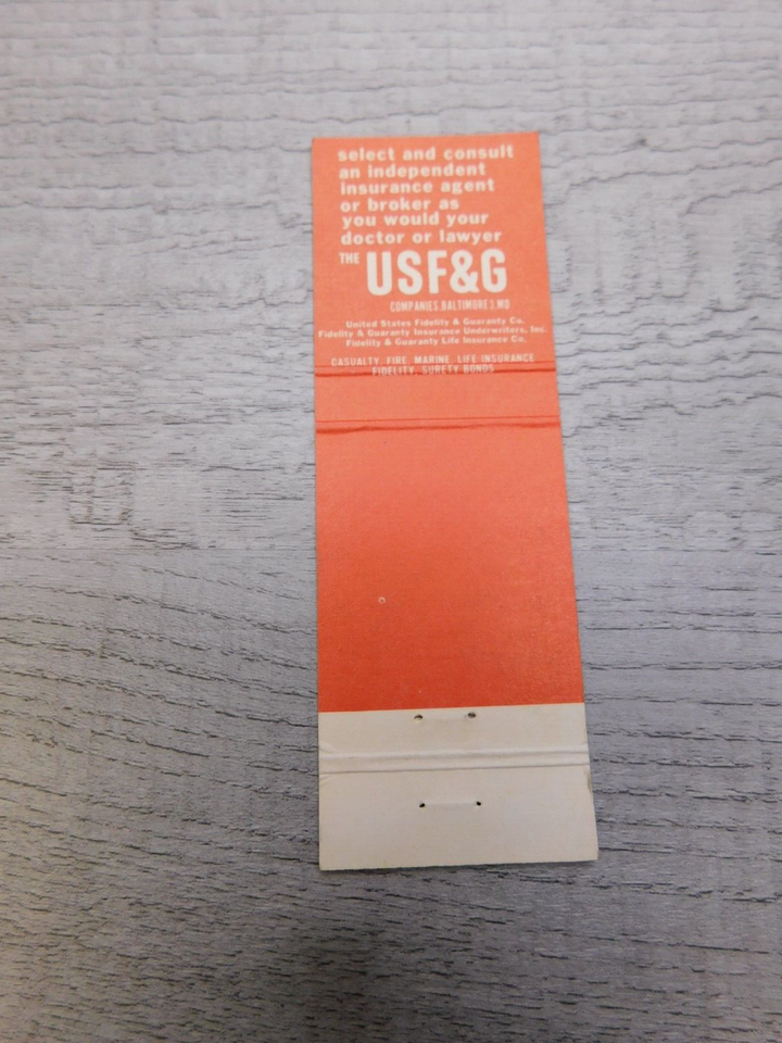 USF&G Insurance For Your Home Car Family and Business Vintage Matchbook