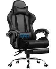 360° Swivel Seat Gaming Chair Computer Chair with Footrest Lumbar Support,Black