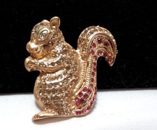 Vintage Gold Pink Crystal Rhinestone Squirrel Chipmunk Brooch Pin