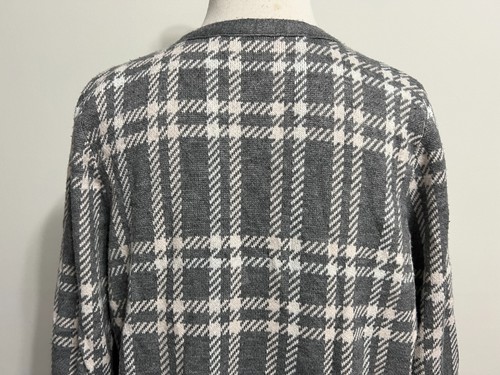 French Connection Open Tunic Cardigan Sweater Gray White & Pink Plaid Size L - Picture 14 of 17