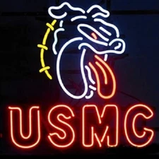 USMC Bulldog Mascot 20"x16" Neon Light Sign Lamp Wall Decor Bar Glass