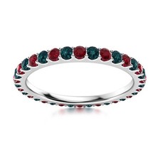 Full Eternity Round London Blue Topaz  Ruby 925 Sterling Silver Women Ring