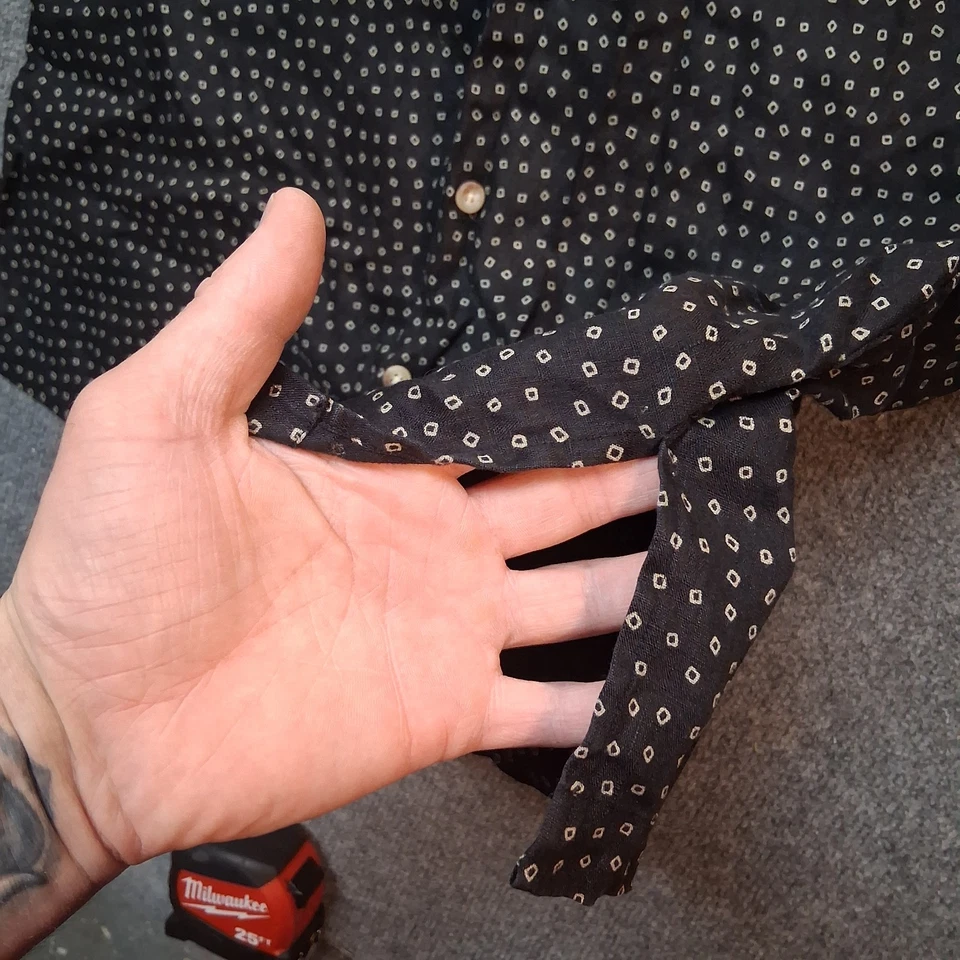 polo ralph lauren button up shirt mens medium clayton 100% black linen geometric - Image 3 of 4