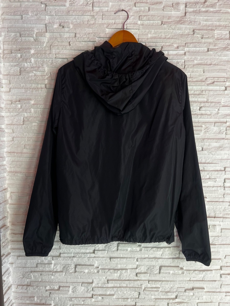 Valentino Black Nylon Windbreaker Jacket Hooded Logo Patch Size US