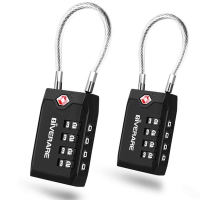 2 Pack TSA Approved Travel Luggage Locks, 4-Digit Cable Combination Black 